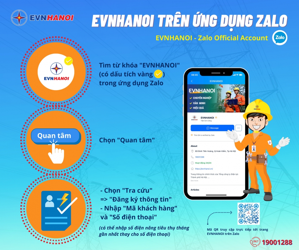 EVN Hà Nội triển khai nhiều dịch vụ hỗ trợ khách hàng trên ứng dụng Zalo