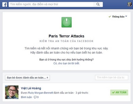 Chức năng “Safety Check” của Facebook một lần nữa phát huy hiệu quả trước những biến cố xảy ra