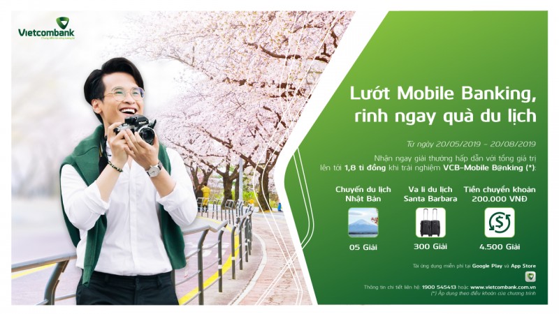 Vietcombank triển khai chương trình “Lướt Mobile B@nking - Rinh ngay quà du lịch”