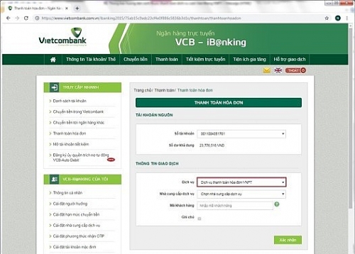 Vietcombank miễn phí thanh toán hóa đơn cước viễn thông VNPT