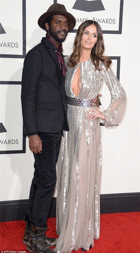 Stand by my man: Australian supermodel Nicole Trunfio supported her nominated boyfriend Gary Clark, Jr. at the 2014 Grammy Awards on Monday night in Los Angeles
