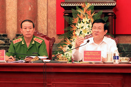 Chủ tịch nước Trương Tấn Sang phát biểu tại buổi làm việc. (Ảnh: Nguyễn Khang – TTXVN)