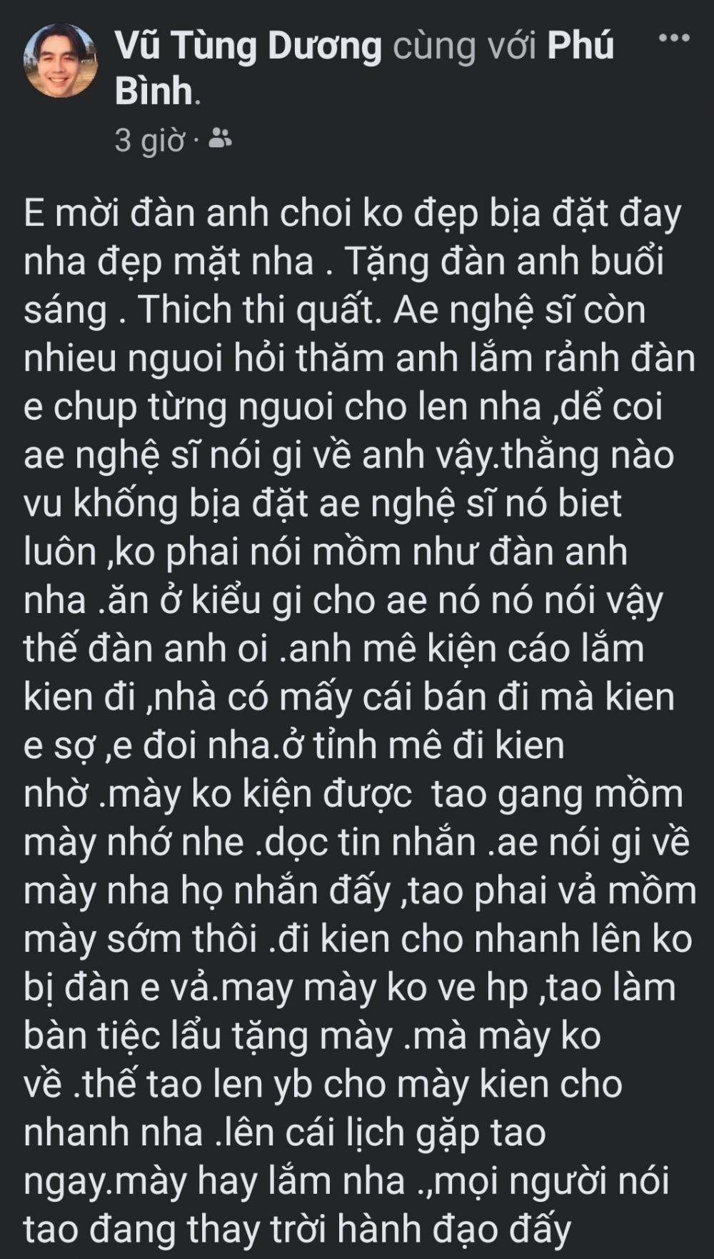 Nghệ sĩ ưu tú Vũ Tùng Dương bị tố vì livestream trên Facebook xúc phạm đồng nghiệp