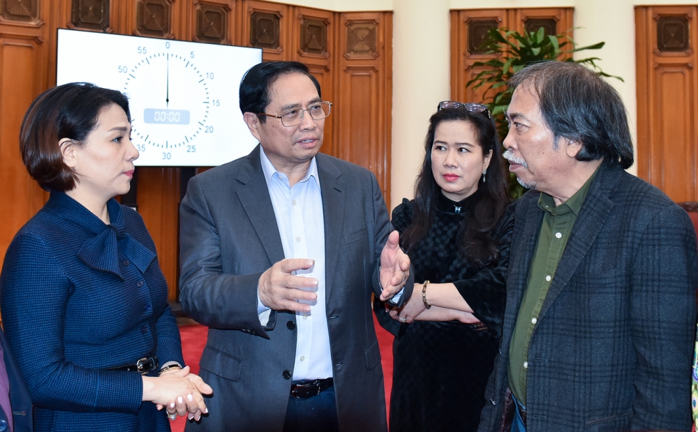 Thủ tướng Chính phủ Phạm Minh Chính làm việc với lãnh đạo Liên hiệp các hội văn học nghệ thuật Việt Nam