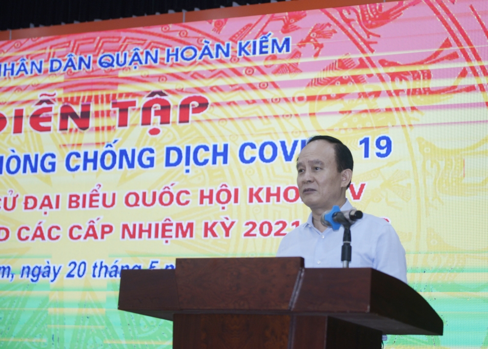 Quận Hoàn Kiếm: Diễn tập đảm bảo an toàn phòng, chống dịch Covid-19 phục vụ bầu cử