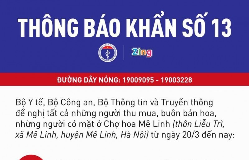 Bộ Y tế thông báo khẩn tìm người đến chợ hoa Mê Linh từ 20/3 đến nay