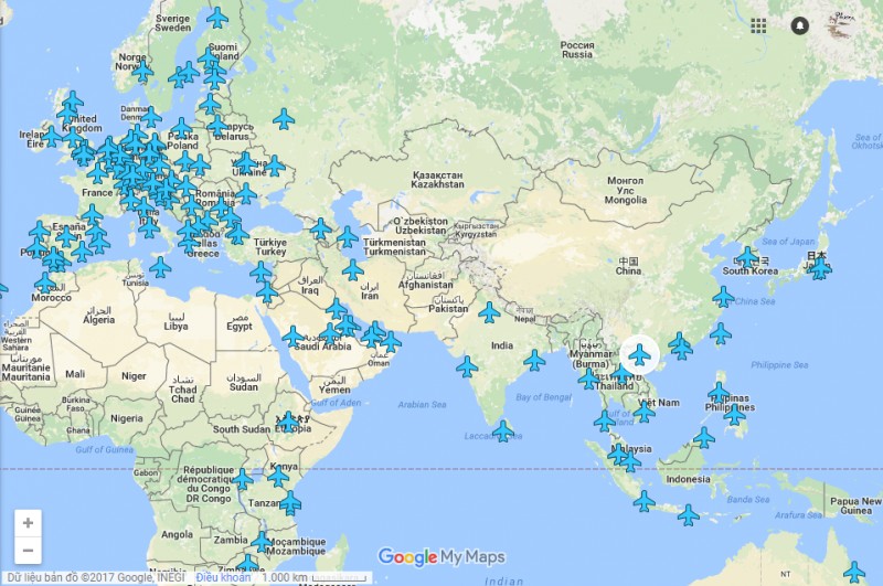 Bản đồ mật khẩu wifi các sân bay trên thế giới