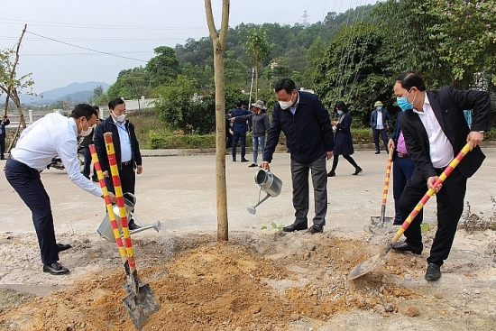 Phó Bí thư Thành ủy Nguyễn Văn Phong trồng cây đầu xuân tại huyện Sóc Sơn