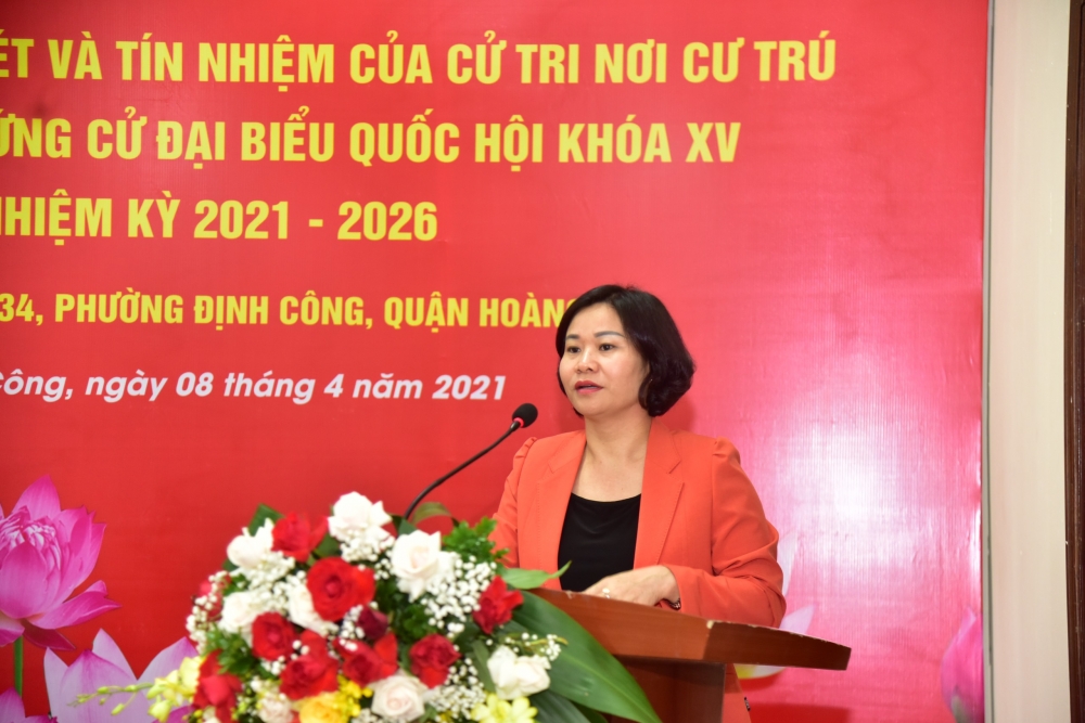 Phó Bí thư Thường trực Thành ủy Hà Nội Nguyễn Thị Tuyến phát biểu tại hội nghị