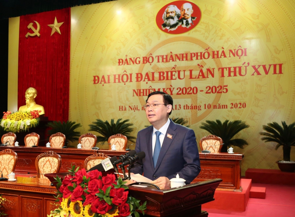 Bí thư Thành ủy Hà Nội Vương Đình Huệ phát biểu khai mạc phiên trù bị
