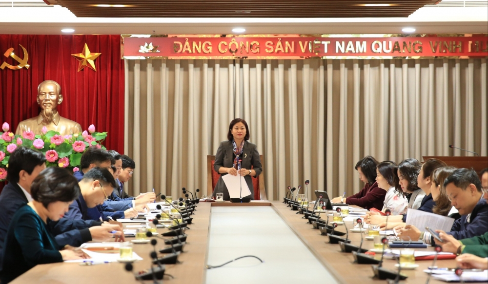 Phó Bí thư Thường trực Thành ủy Hà Nội Nguyễn Thị Tuyến phát biểu kết luận cuộc họp