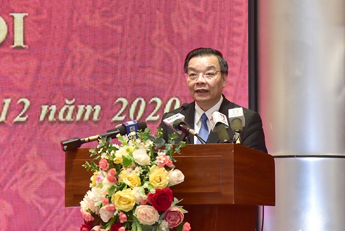 Chủ tịch Ủy ban nhân dân thành phố Hà Nội Chu Ngọc Anh phát biểu tại buổi làm việc