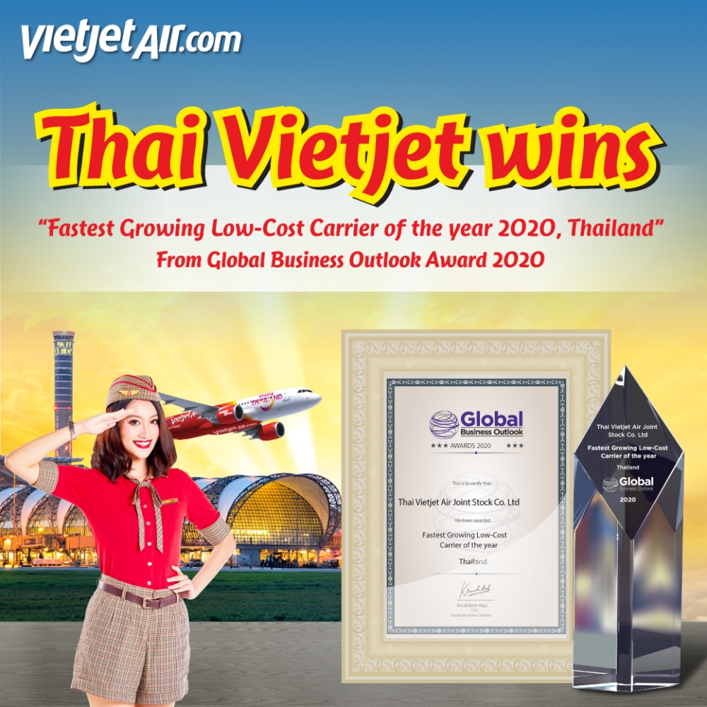 Vietjet Thái Lan được vinh danh là Hãng hàng không tăng trưởng nhanh nhất năm 2020