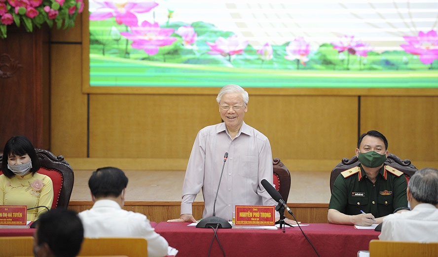 Tổng Bí thư Nguyễn Phú Trọng và các ứng cử viên đại biểu Quốc hội khóa XV tiếp xúc cử tri, vận động bầu cử tại Hà Nội