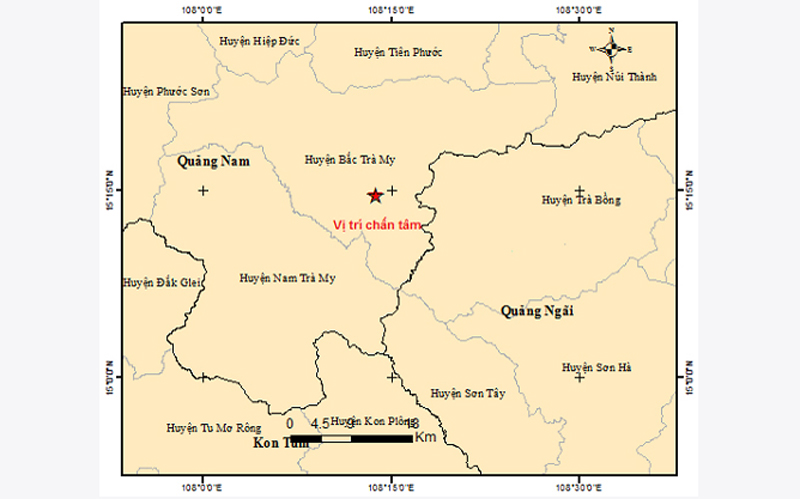Hai trận động đất liên tiếp xảy ra tại miền núi Quảng Nam