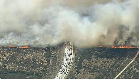 Cháy rừng lớn thiêu rụi hàng chục xe trên đại lộ ở Mỹ