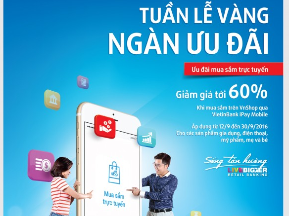 Giảm giá tới 60% khi mua sắm trực tuyến qua VietinBank iPay Mobile