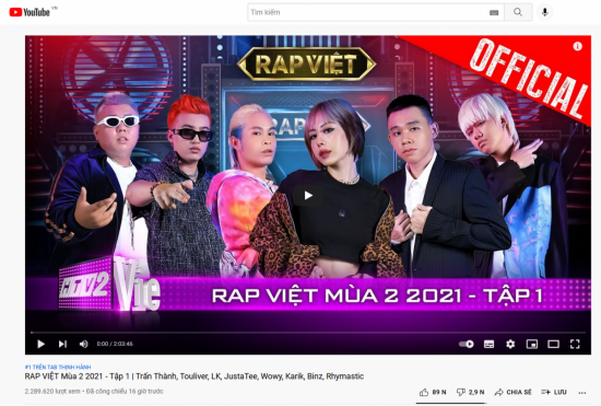 Rap Việt - mùa 2 lập thành tích khủng, dẫn đầu top thịnh hành Youtube Việt Nam