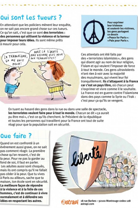 Pháp in tờ rơi giải thích khủng bố cho học sinh