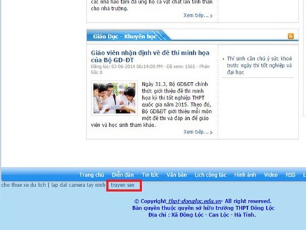 Hà Tĩnh: Website trường học bị dẫn đến trang truyện sex