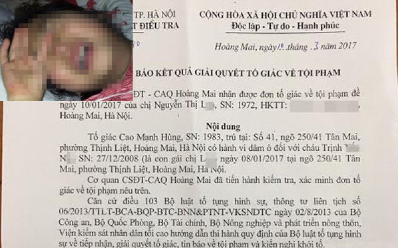 Công an Hà Nội khởi tố vụ án dâm ô với trẻ em ở quận Hoàng Mai