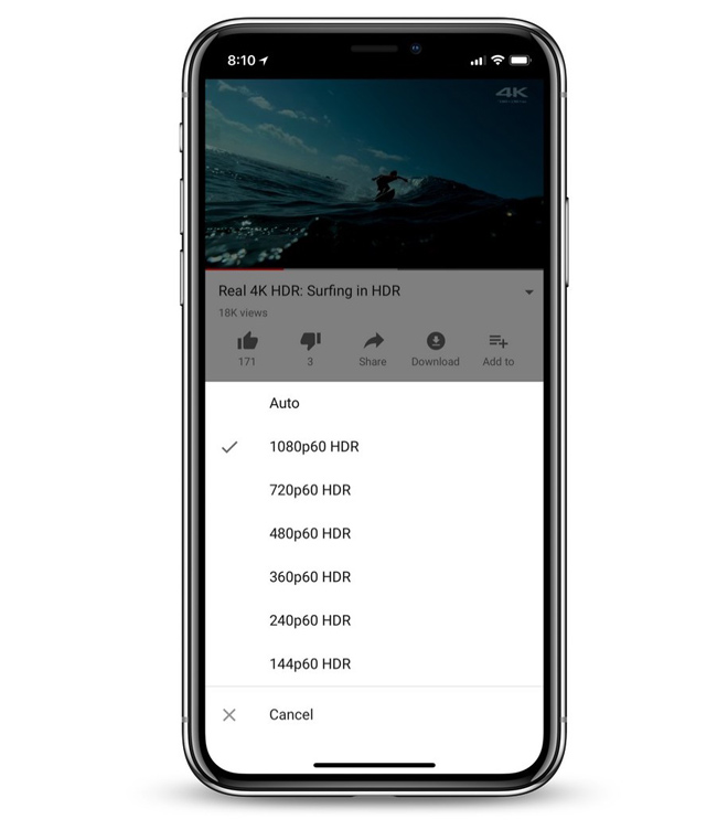 iPhone X đã hỗ trợ xem video YouTube HDR chất lượng cao