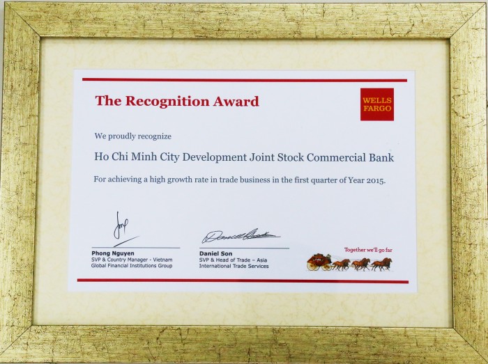 HDBank nhận giải “Tăng trưởng tốt tài trợ thương mại Quý I/2015”