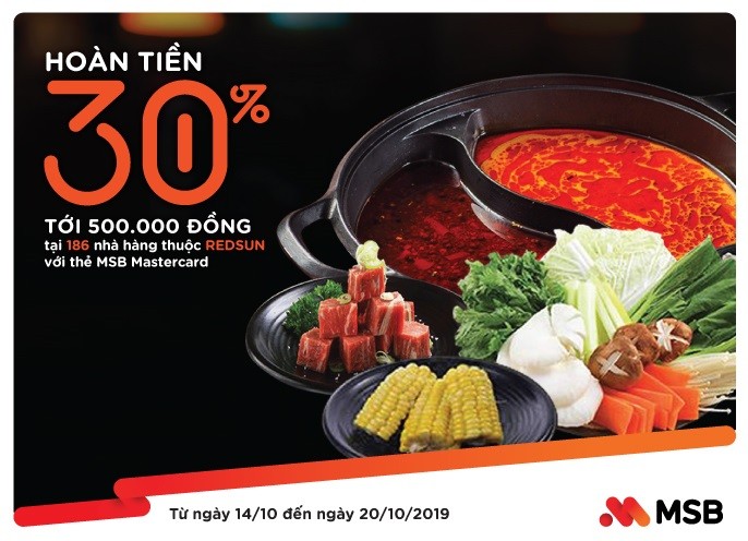 Thưởng thức ẩm thực châu Á  và nhận ưu đãi 30% với thẻ MSB Mastercard